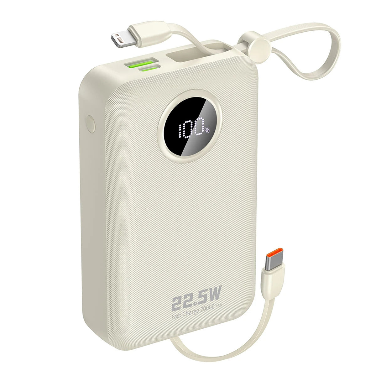 Dudao K14+ išorinė baterija 20000mAh 22.5W USB-C / USB-A / integruoti Lightning ir USB-C laidai - balta