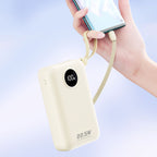 Dudao K14+ išorinė baterija 20000mAh 22.5W USB-C / USB-A / integruoti Lightning ir USB-C laidai - balta