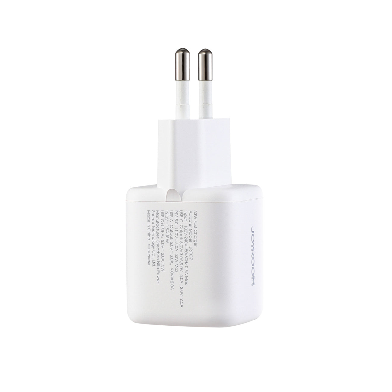 Joyroom JR-TG7 33W USB-A + USB-C Sieninis įkroviklis su 60W USB-C iki USB-C 1m kabeliu - baltas