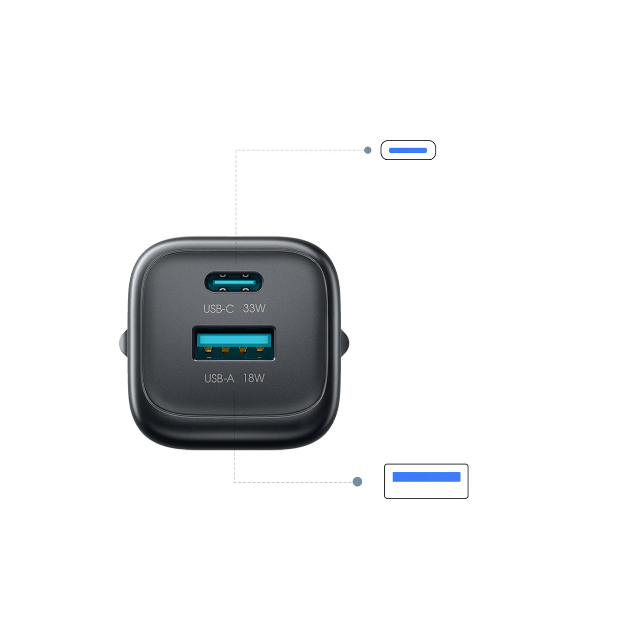 Joyroom JR-TG7 33W USB-A + USB-C Sieninis įkroviklis su 60W USB-C iki USB-C 1m kabeliu - juodas