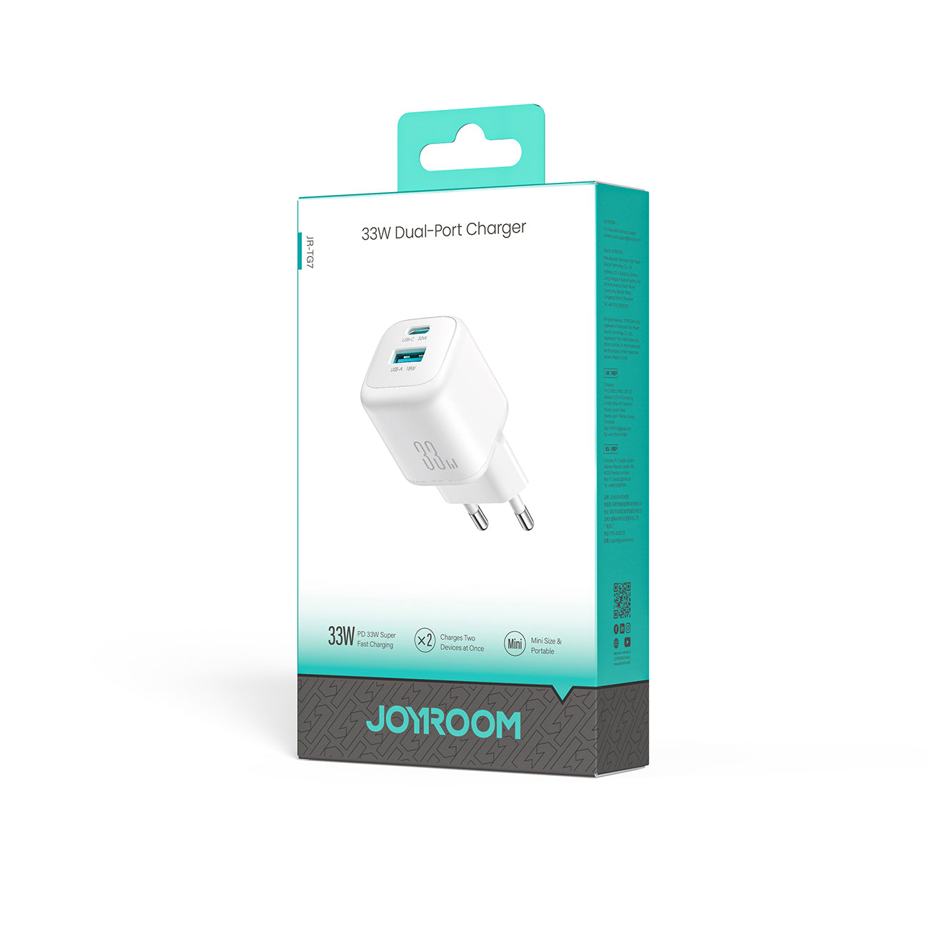 Joyroom JR-TG7 33W USB-A + USB-C Sieninis įkroviklis - baltas