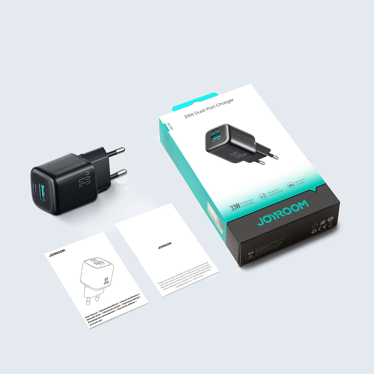 Joyroom JR-TG7 33W USB-A + USB-C Sieninis įkroviklis - juodas