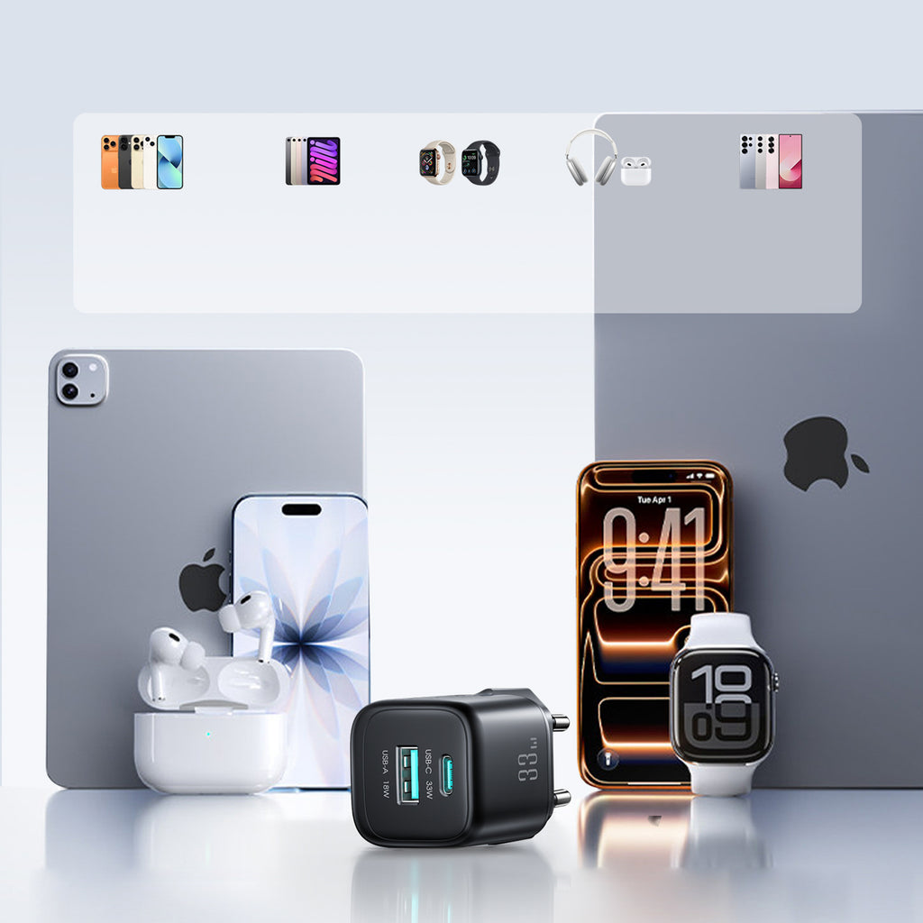 Joyroom JR-TG7 33W USB-A + USB-C Sieninis įkroviklis - juodas
