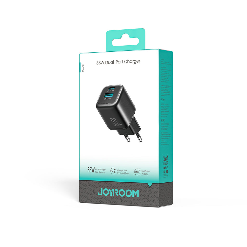 Joyroom JR-TG7 33W USB-A + USB-C Sieninis įkroviklis - juodas