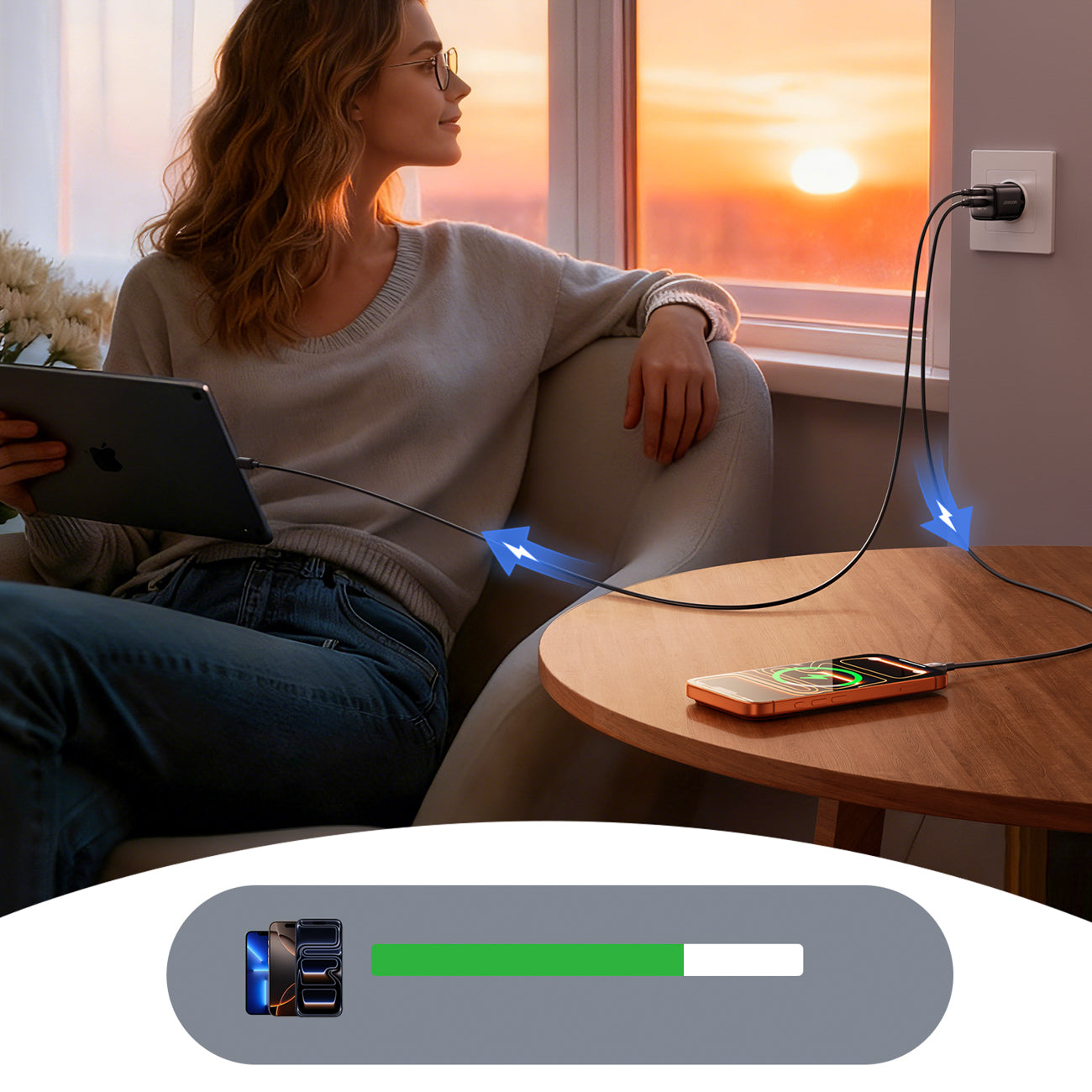 Joyroom JR-TG7 33W USB-A + USB-C Sieninis įkroviklis - juodas
