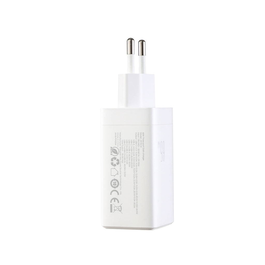 Joyroom JR-TG10 65W GaN 2x USB-C + USB-A sieninis įkroviklis su 100W USB-C - USB-C 1.2m laidu - baltas