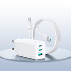 Joyroom JR-TG10 65W GaN 2x USB-C + USB-A sieninis įkroviklis su 100W USB-C - USB-C 1.2m laidu - baltas