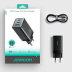 Joyroom JR-TG10 65W GaN 2x USB-C + USB-A sieninis įkroviklis su 100W USB-C - USB-C 1,2 m laidas - juodas