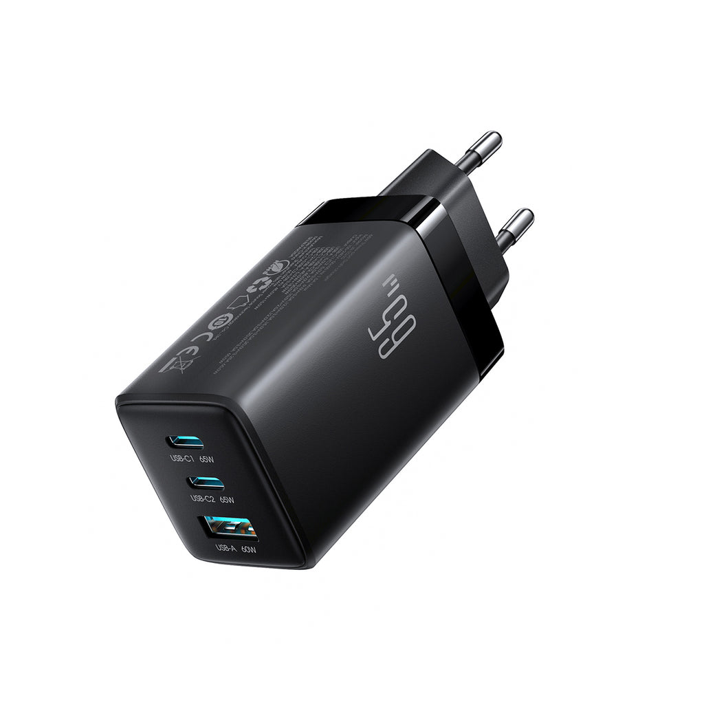 Joyroom JR-TG10 65W GaN 2x USB-C + USB-A sieninis įkroviklis su 100W USB-C - USB-C 1,2 m laidas - juodas