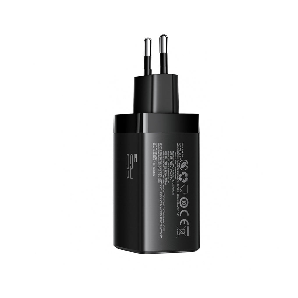 Joyroom JR-TG10 65W GaN 2x USB-C + USB-A sieninis įkroviklis su 100W USB-C - USB-C 1,2 m laidas - juodas
