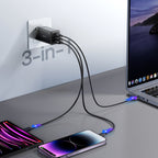 Joyroom JR-TG10 65W GaN 2x USB-C + USB-A sieninis įkroviklis su 100W USB-C - USB-C 1,2 m laidas - juodas