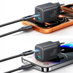 Joyroom JR-TO1 GaN 45 USB-C Lightning USB-A Sieninis įkroviklis - juodas