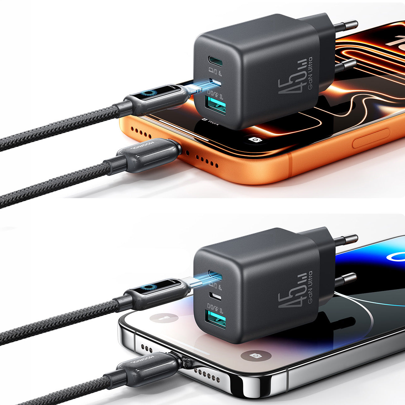 Joyroom JR-TO1 GaN 45 USB-C Lightning USB-A Sieninis įkroviklis - juodas