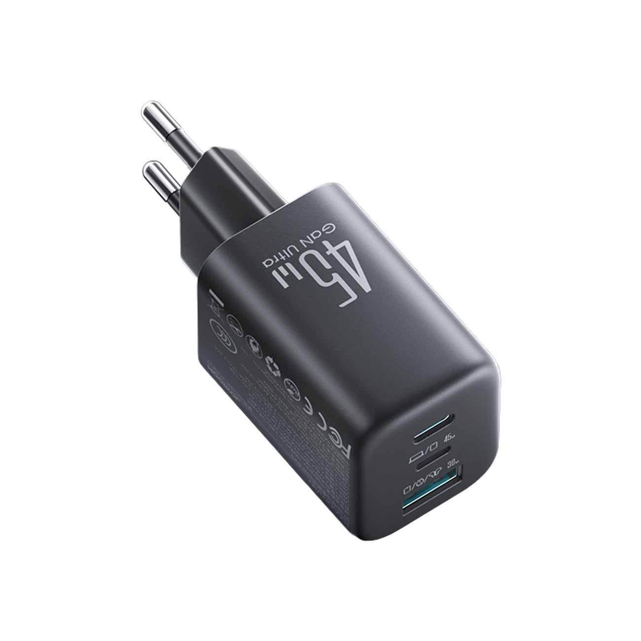 Joyroom JR-TO1 GaN 45 USB-C Lightning USB-A Sieninis įkroviklis - juodas