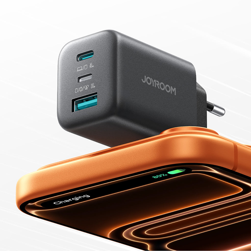 Joyroom JR-TO1 GaN 45 USB-C Lightning USB-A Sieninis įkroviklis - juodas