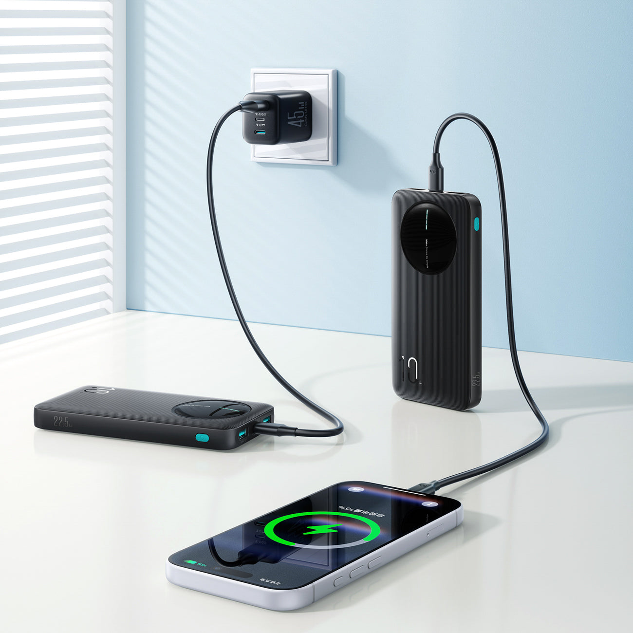 Joyroom JR-PBF12 Pro Powerbank 22.5W 10000mAh su skaitmeniniu ekranu 2x USB-A 1x USB-C - Juodas -- Powerbanks