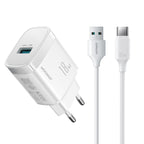 Joyroom JR-TF4 18W sieninis įkroviklis su 3A USB-A - USB-C 1m laidu - baltas