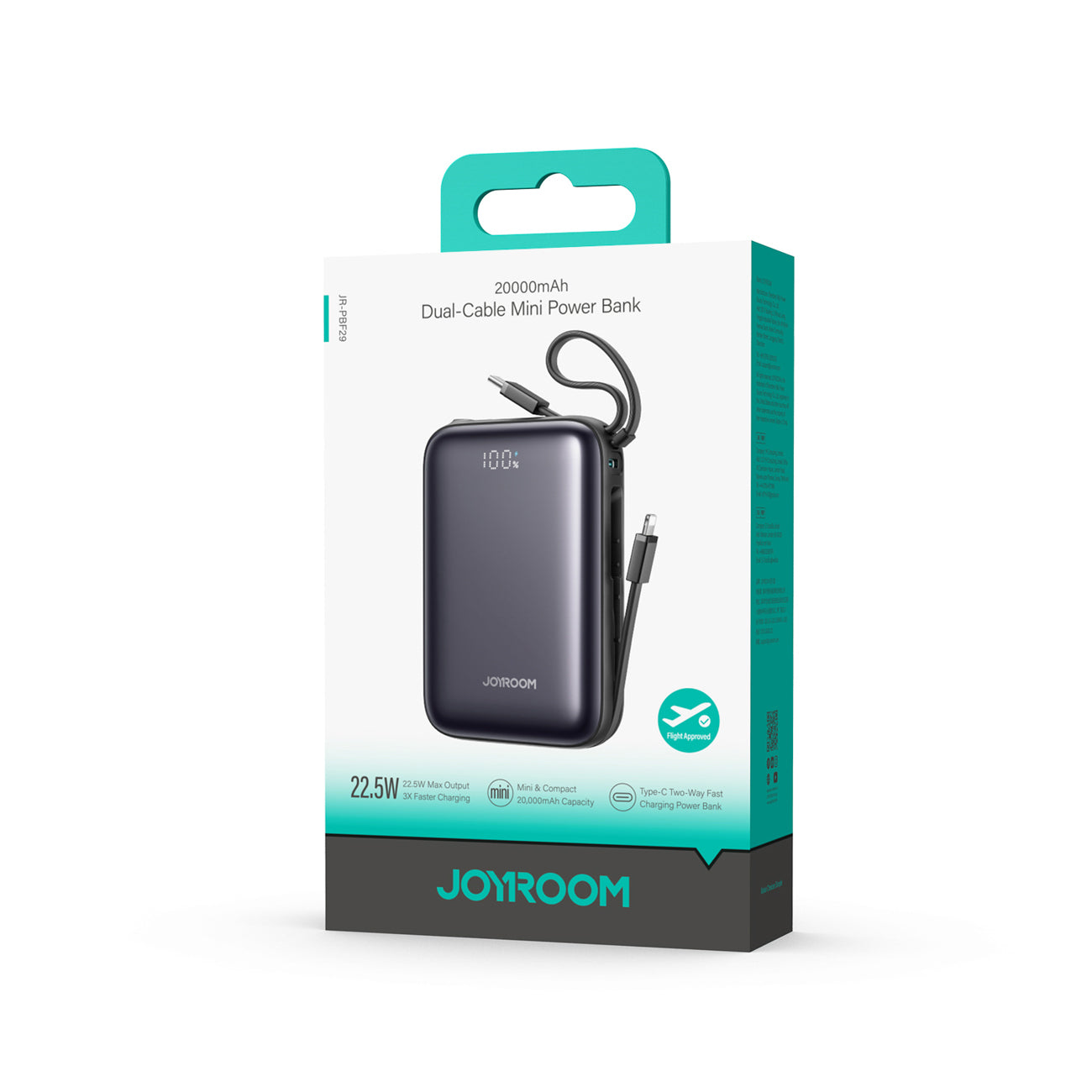 Joyroom JR-PBF29 išorinė baterija 20000mAh 22.5W su dvigubu laidu - juoda