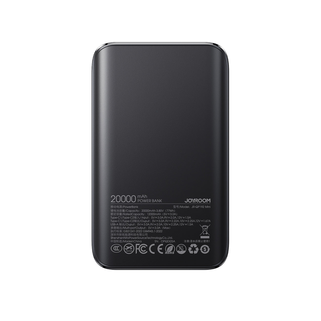 Joyroom JR-QP192 Star Series Mini išorinė baterija 20000mAh 22.5W su skaitmeniniu ekranu - juoda