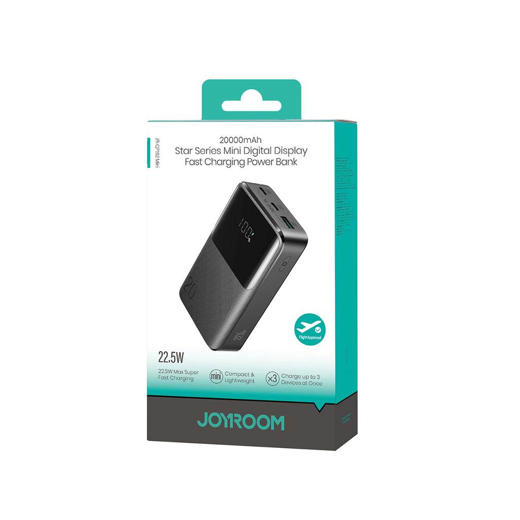 Joyroom JR-QP192 Star Series Mini išorinė baterija 20000mAh 22.5W su skaitmeniniu ekranu - juoda