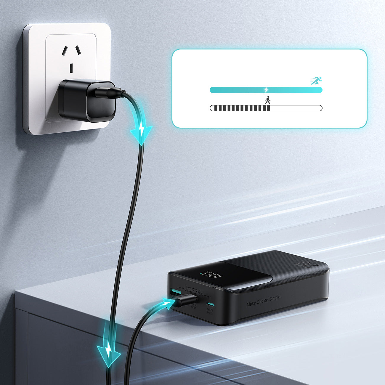 Joyroom JR-QP192 Star Series Mini išorinė baterija 20000mAh 22.5W su skaitmeniniu ekranu - juoda
