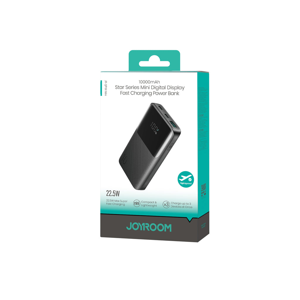 Joyroom JR-QP191 Star Series Mini išorinė baterija 10000mAh 22.5W su skaitmeniniu ekranu - juoda