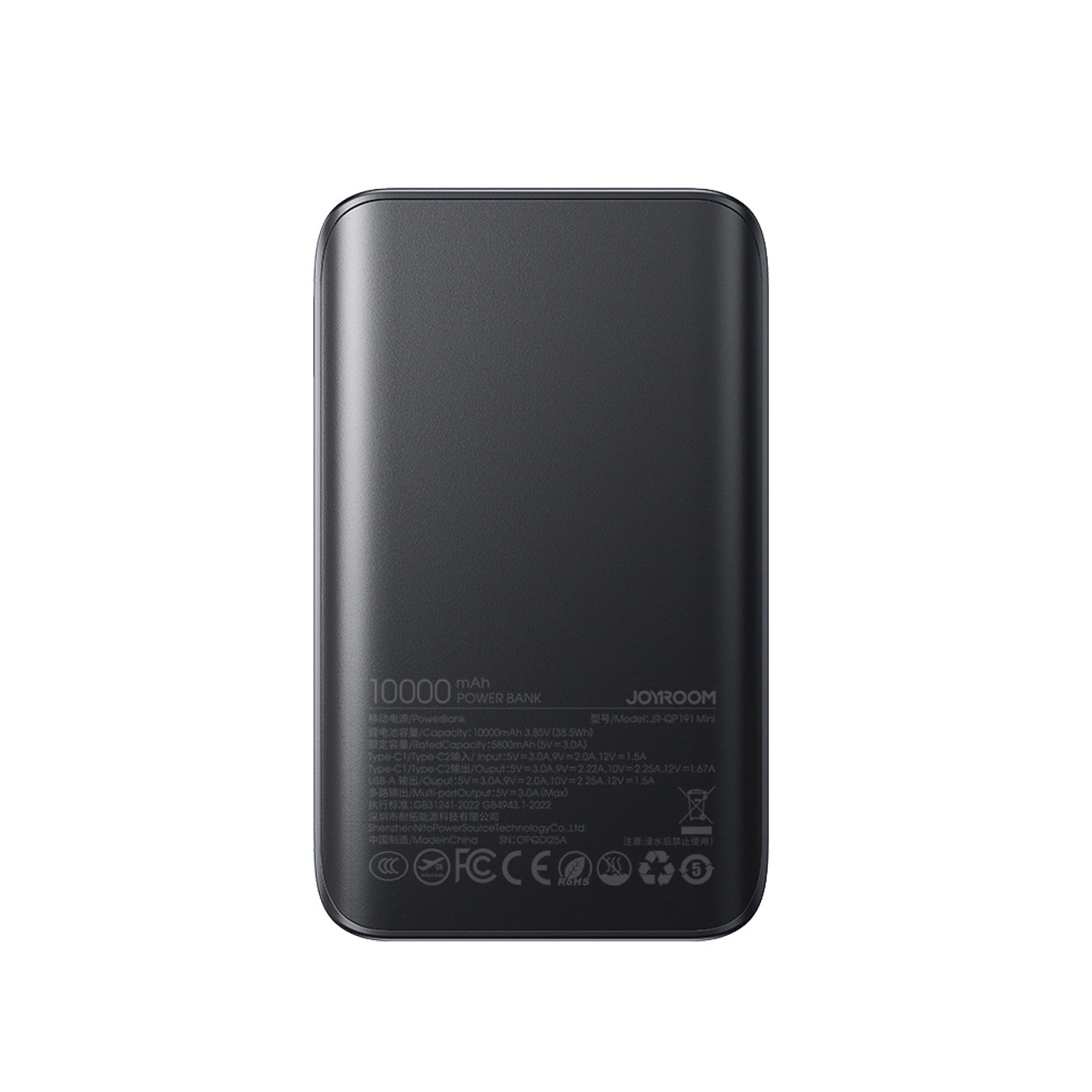 Joyroom JR-QP191 Star Series Mini išorinė baterija 10000mAh 22.5W su skaitmeniniu ekranu - juoda