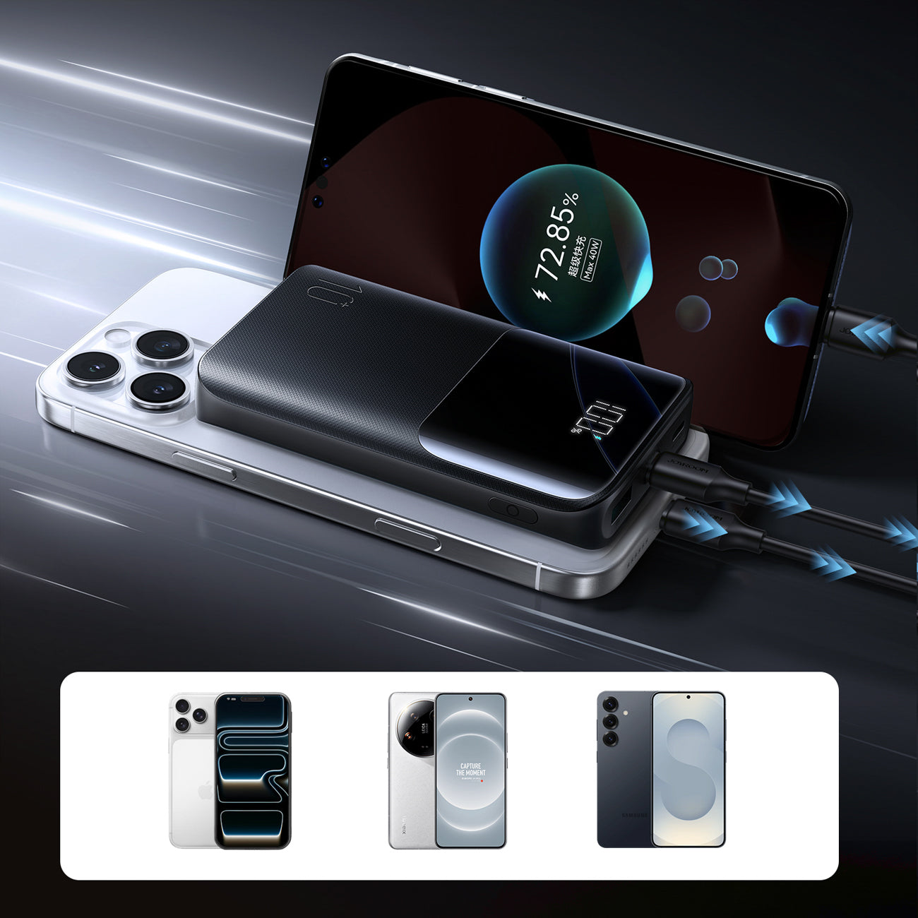 Joyroom JR-QP191 Star Series Mini išorinė baterija 10000mAh 22.5W su skaitmeniniu ekranu - juoda