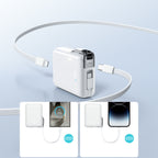Joyroom JR-PBF27 Pro išorinė baterija 10000mAh 30W su integruotu USB-C laidu ir papildomu dvikrypčiu USB-C to Lightning laidu - balta