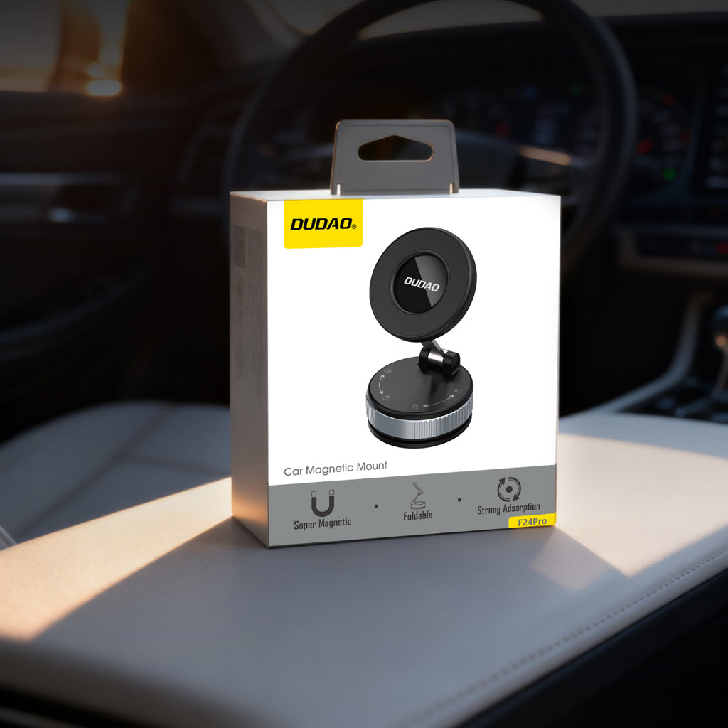 Dudao F24PRO su MagSafe suderinamas automobilinis laikiklis su siurbtuku priekiniam stiklui arba prietaisų skydeliui, juodas