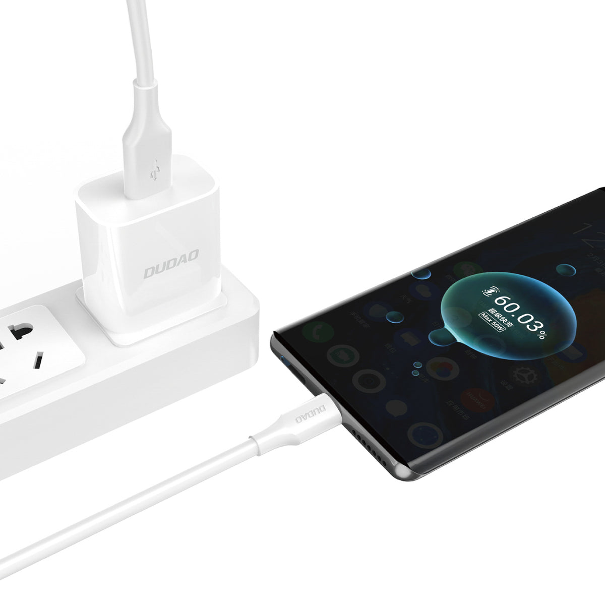 Dudao L2SM USB-A / micro USB 6A laidas 1.2 m - baltas