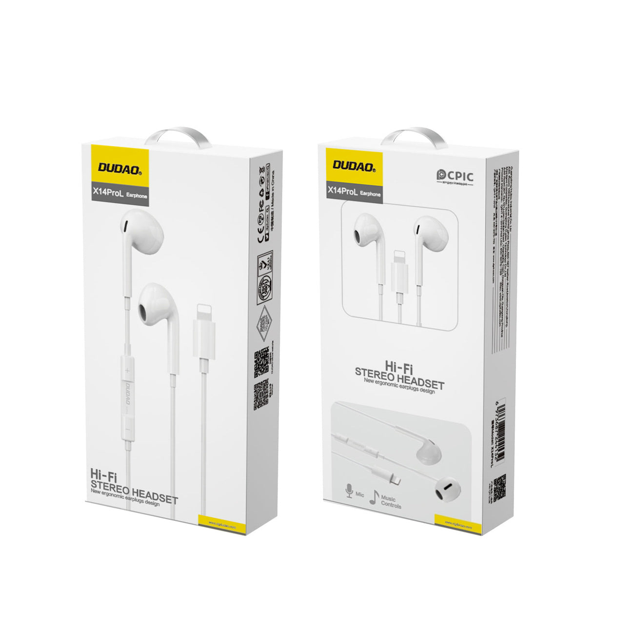 Dudao X14PROL-W1 Lightning intraaušinės ausinės - Baltos -- Headphones