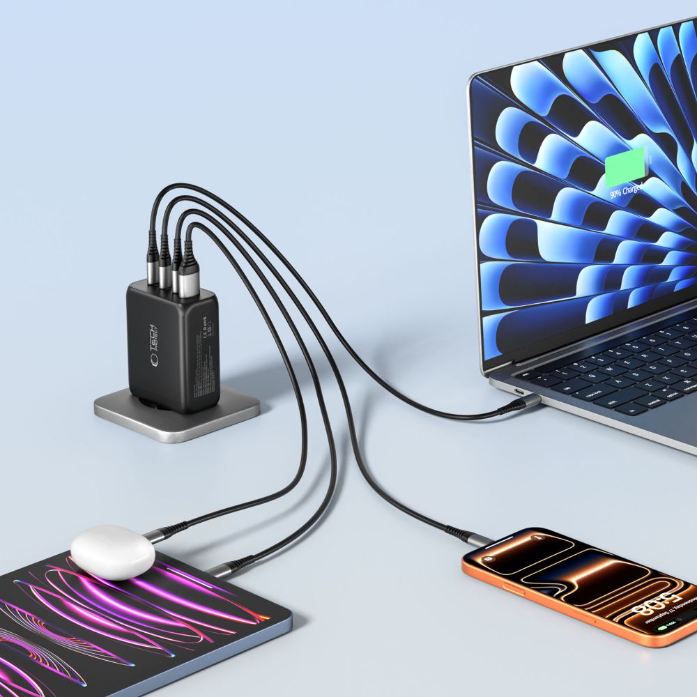 Tech-Protect NC200W-GaN 4-Port 200W sieninis įkroviklis - juodas -- Cell phone chargers