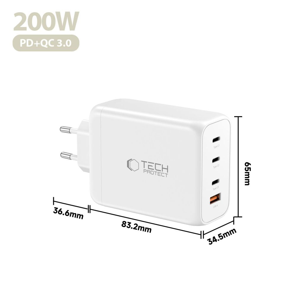 Tech-Protect NC200W-GaN 4-Port 200W sieninis įkroviklis - baltas -- Cell phone chargers