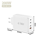 Tech-Protect NC200W-GaN 4-Port 200W sieninis įkroviklis - baltas -- Cell phone chargers