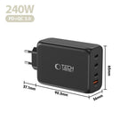 Tech-Protect NC240W-GaN 4-Port 240W sieninis įkroviklis - juodas -- Cell phone chargers