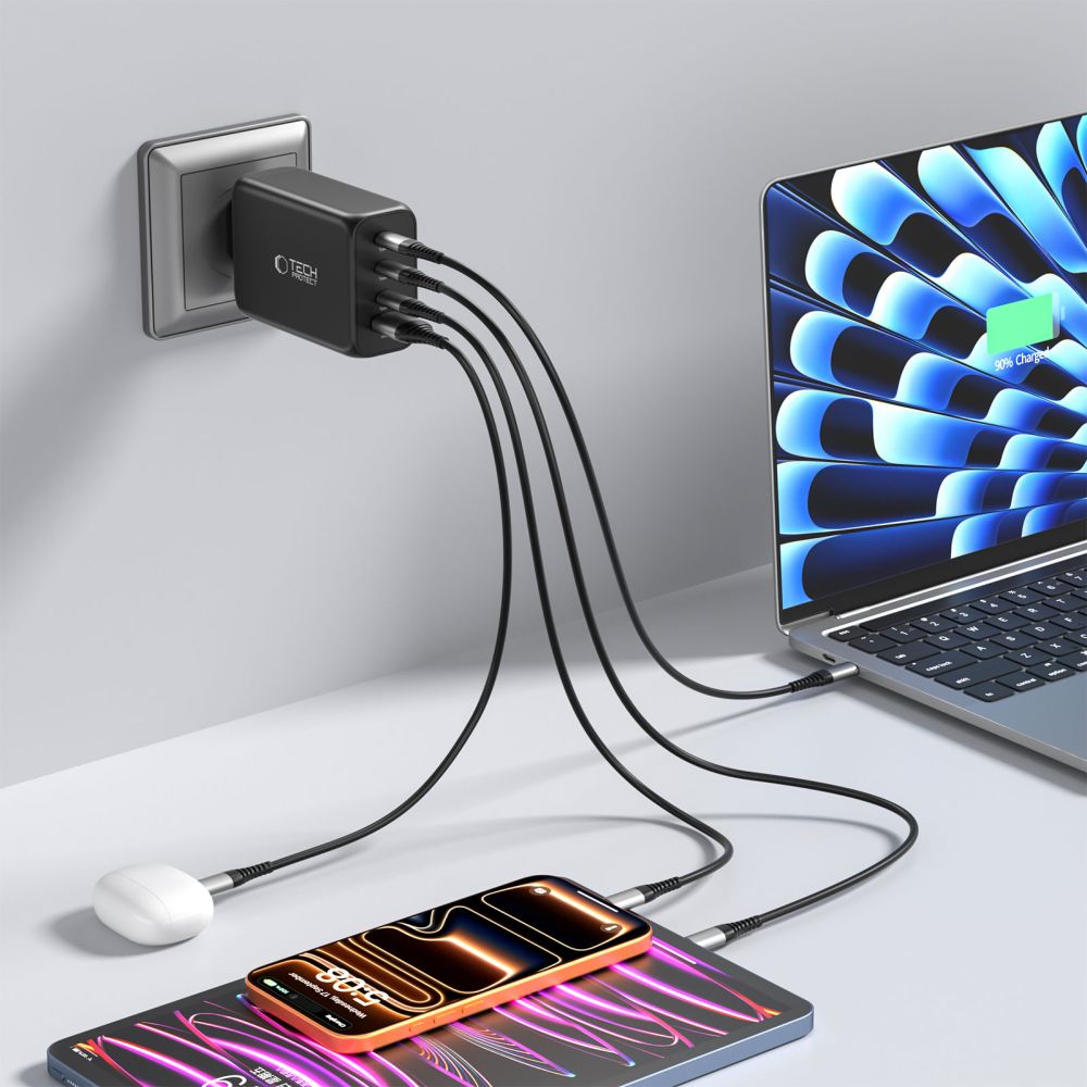 Tech-Protect NC240W-GaN 4-Port 240W sieninis įkroviklis - juodas -- Cell phone chargers