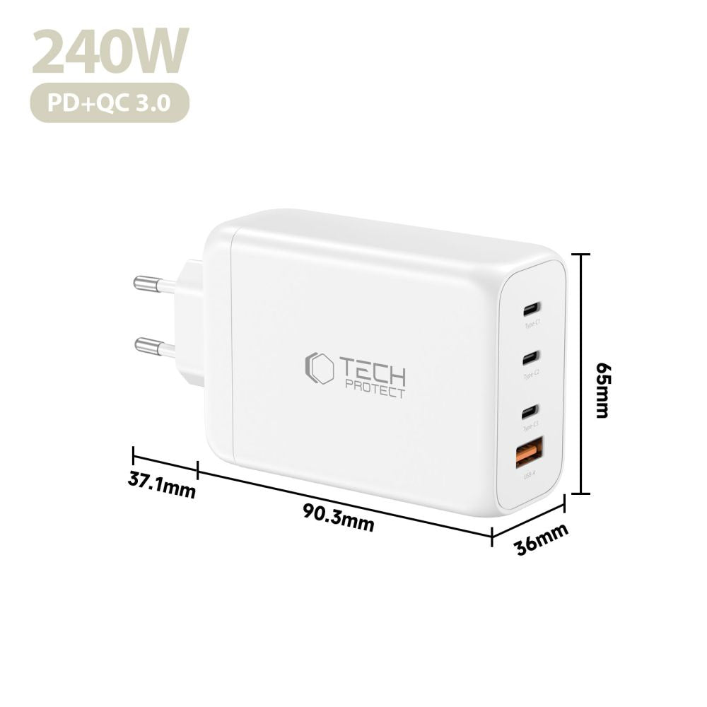 Tech-Protect NC240W-GaN 4-Port 240W sieninis įkroviklis - baltas -- Cell phone chargers