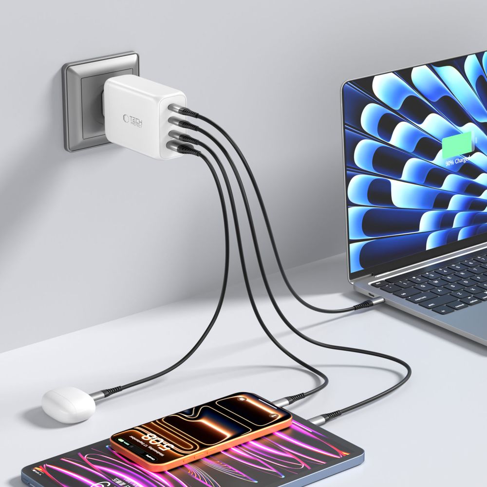 Tech-Protect NC240W-GaN 4-Port 240W sieninis įkroviklis - baltas -- Cell phone chargers