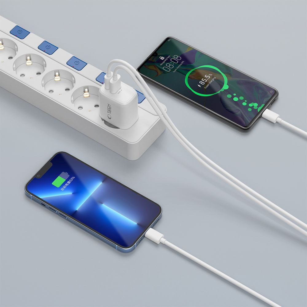 Tech-Protect NCA45W-GAN 2-Port 45W sieninis įkroviklis su USB-C laidu - baltas -- Cell phone chargers