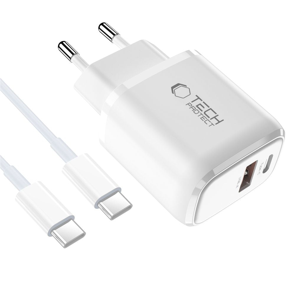 Tech-Protect NCA45W-GAN 2-Port 45W sieninis įkroviklis su USB-C laidu - baltas -- Cell phone chargers