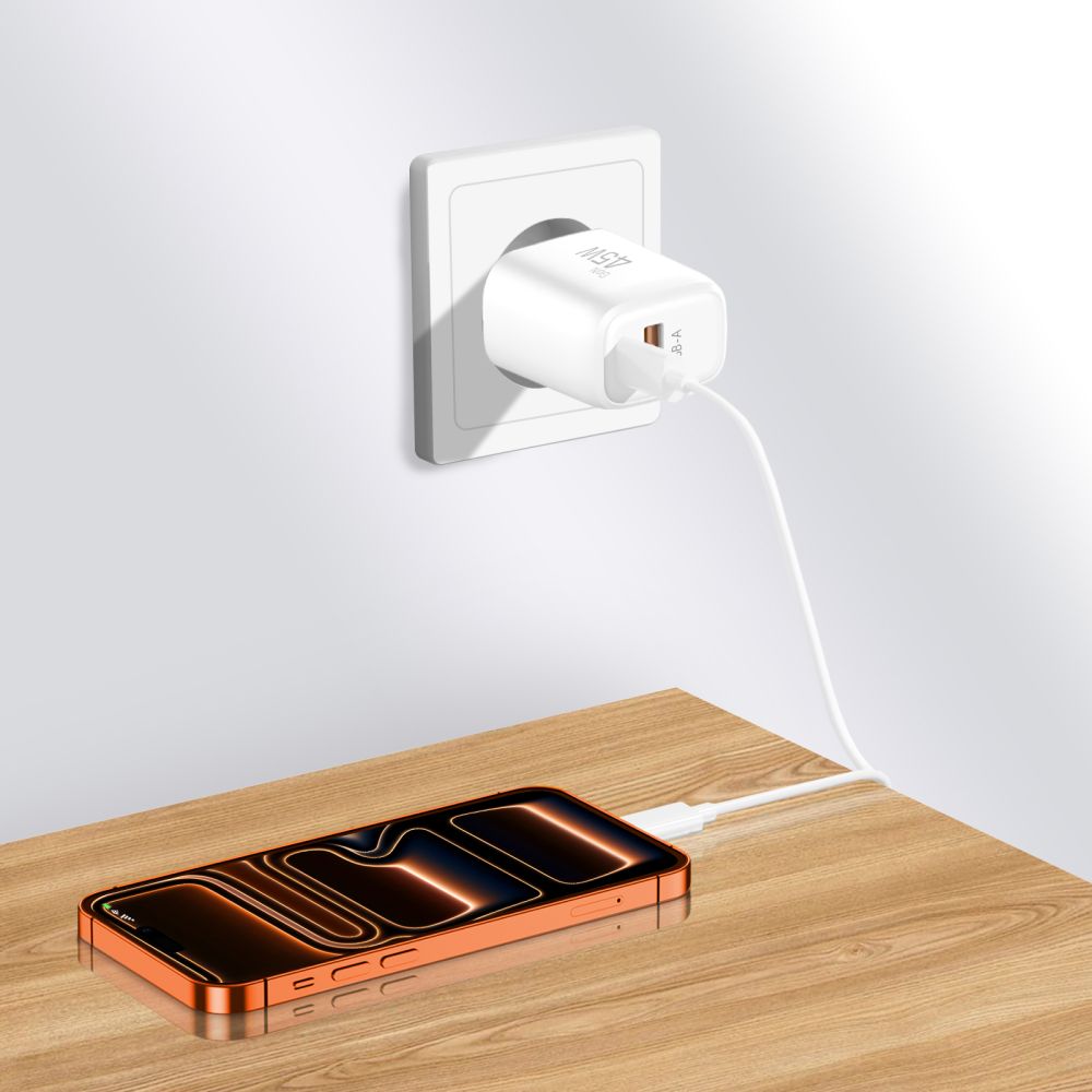 Tech-Protect NCA45W-GAN 2-Port 45W sieninis įkroviklis su USB-C laidu - baltas -- Cell phone chargers