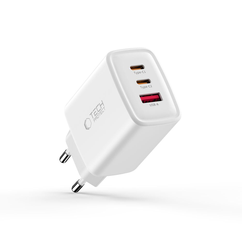 Tech-Protect NCA65W-GAN 3-Port 65W sieninis įkroviklis - baltas -- Cell phone chargers