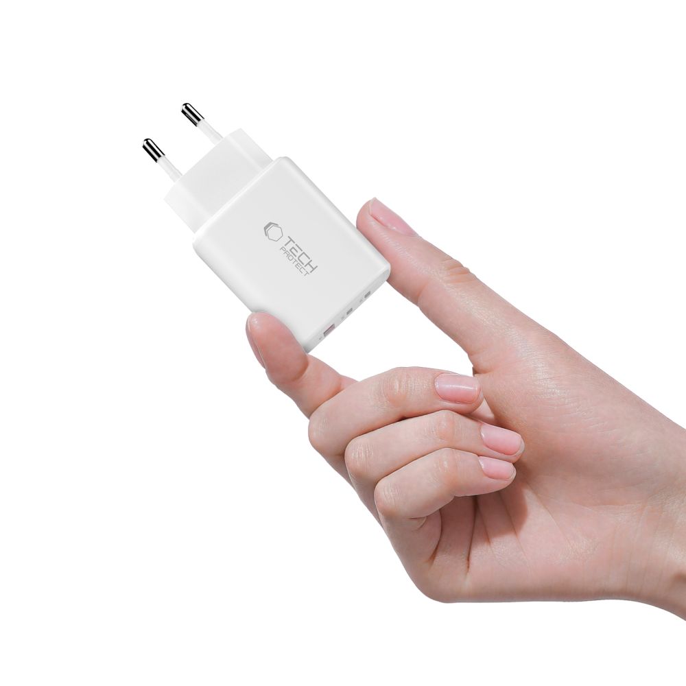 Tech-Protect NCA65W-GAN 3-Port 65W sieninis įkroviklis - baltas -- Cell phone chargers