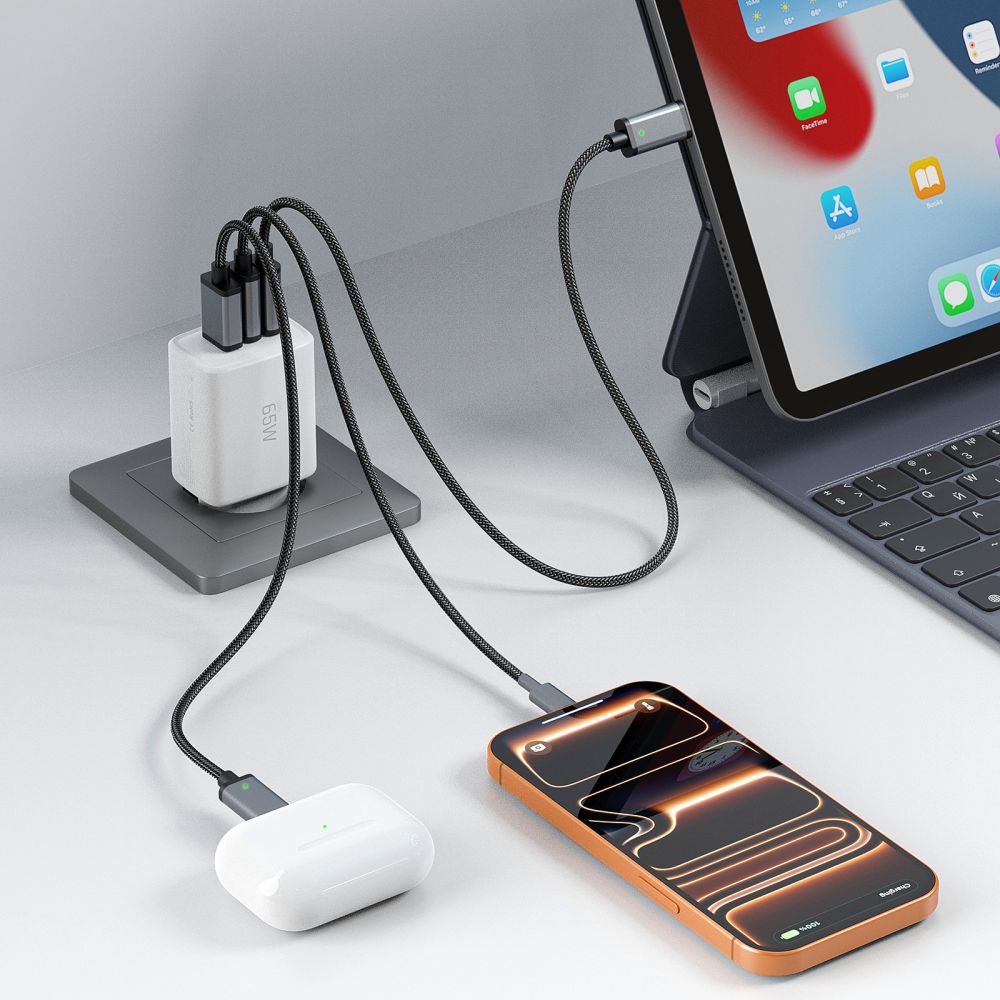 Tech-Protect NCA65W-GAN 3-Port 65W sieninis įkroviklis - baltas -- Cell phone chargers
