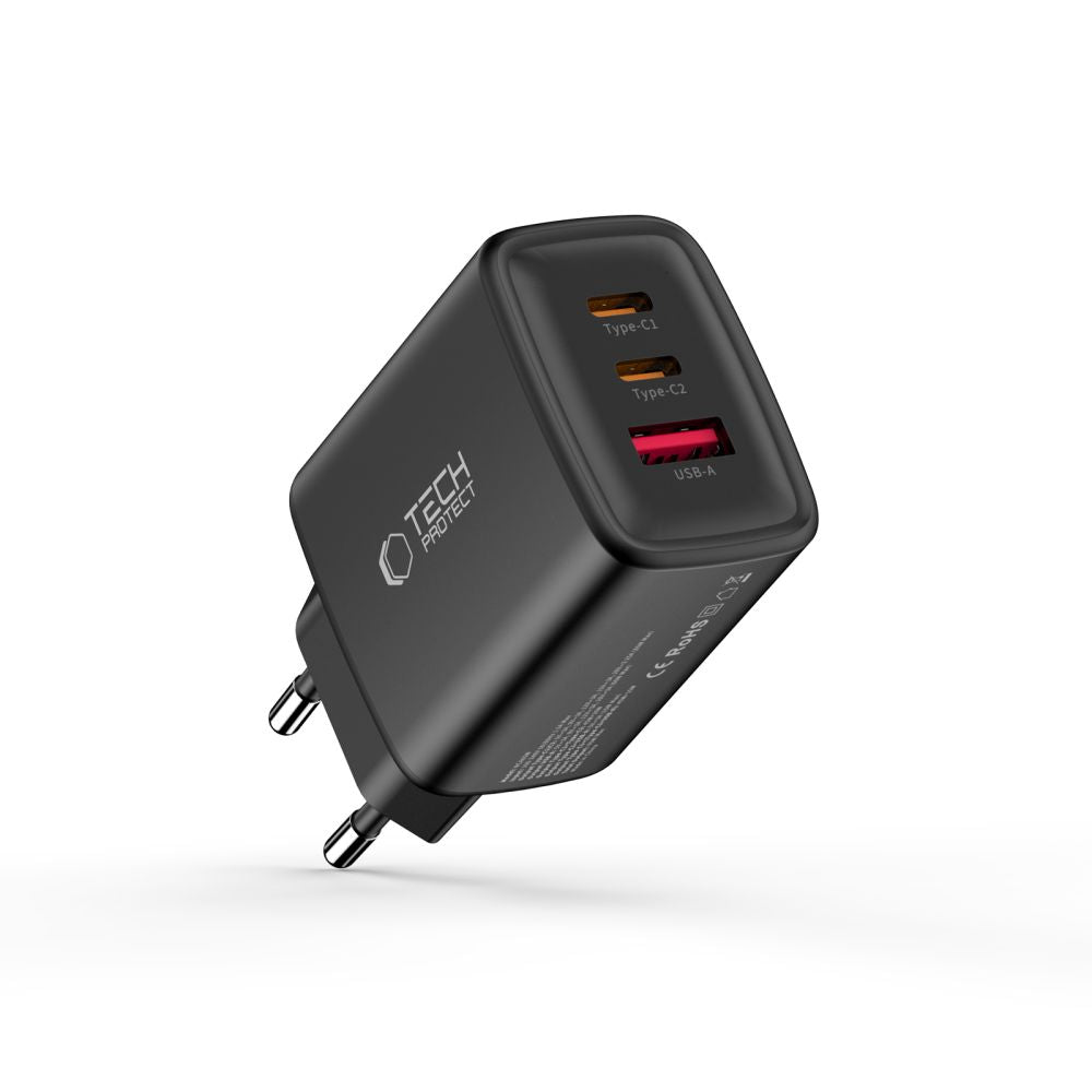 Tech-Protect NCA65W-GAN 3-Port 65W sieninis įkroviklis - juodas -- Cell phone chargers