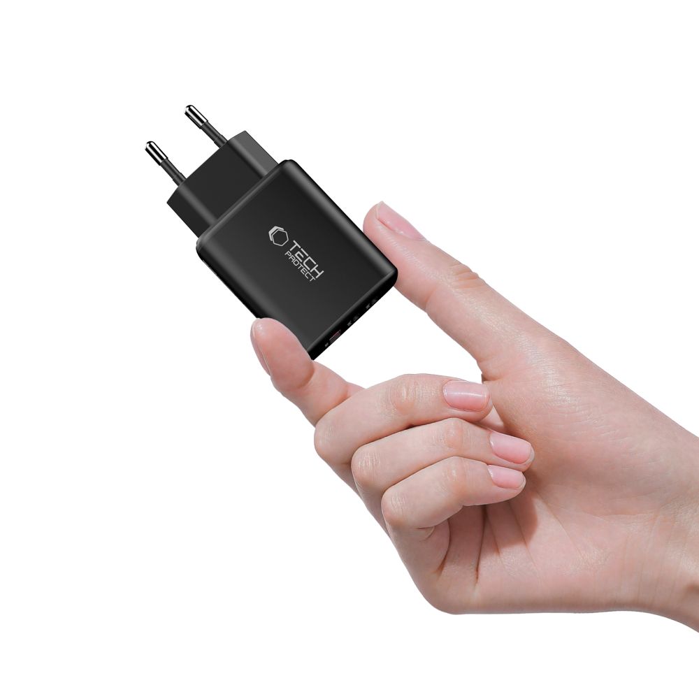 Tech-Protect NCA65W-GAN 3-Port 65W sieninis įkroviklis - juodas -- Cell phone chargers