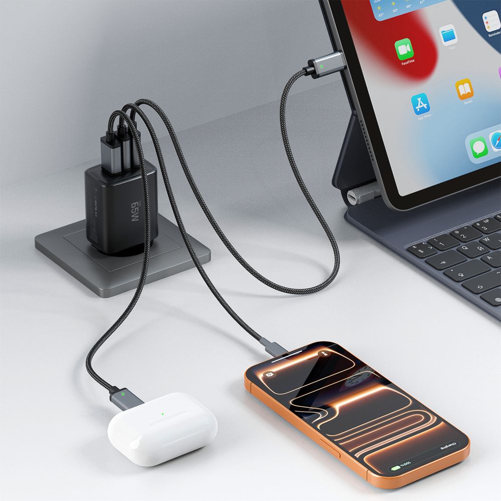 Tech-Protect NCA65W-GAN 3-Port 65W sieninis įkroviklis - juodas -- Cell phone chargers