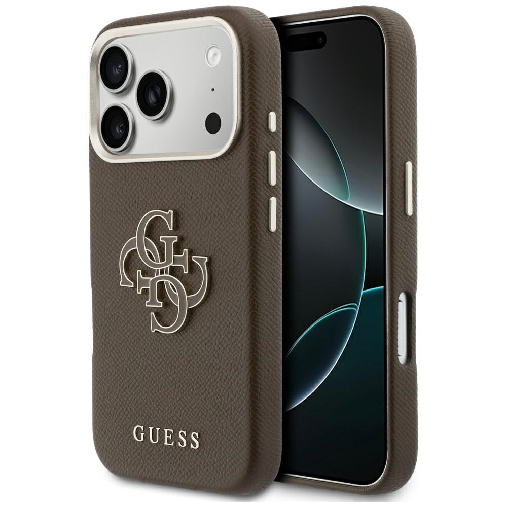 Guess FW Resin Logo dėklas iPhone 17 Pro - rudas -- iPhone 17 Pro