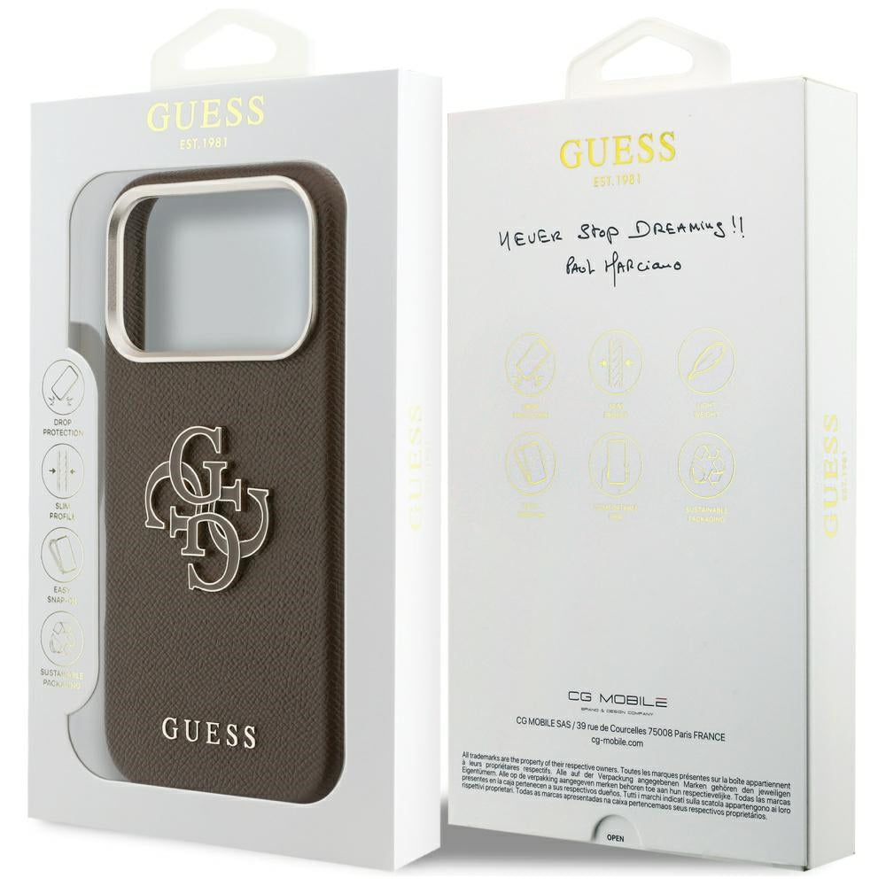 Guess FW Resin Logo dėklas iPhone 17 Pro - rudas -- iPhone 17 Pro